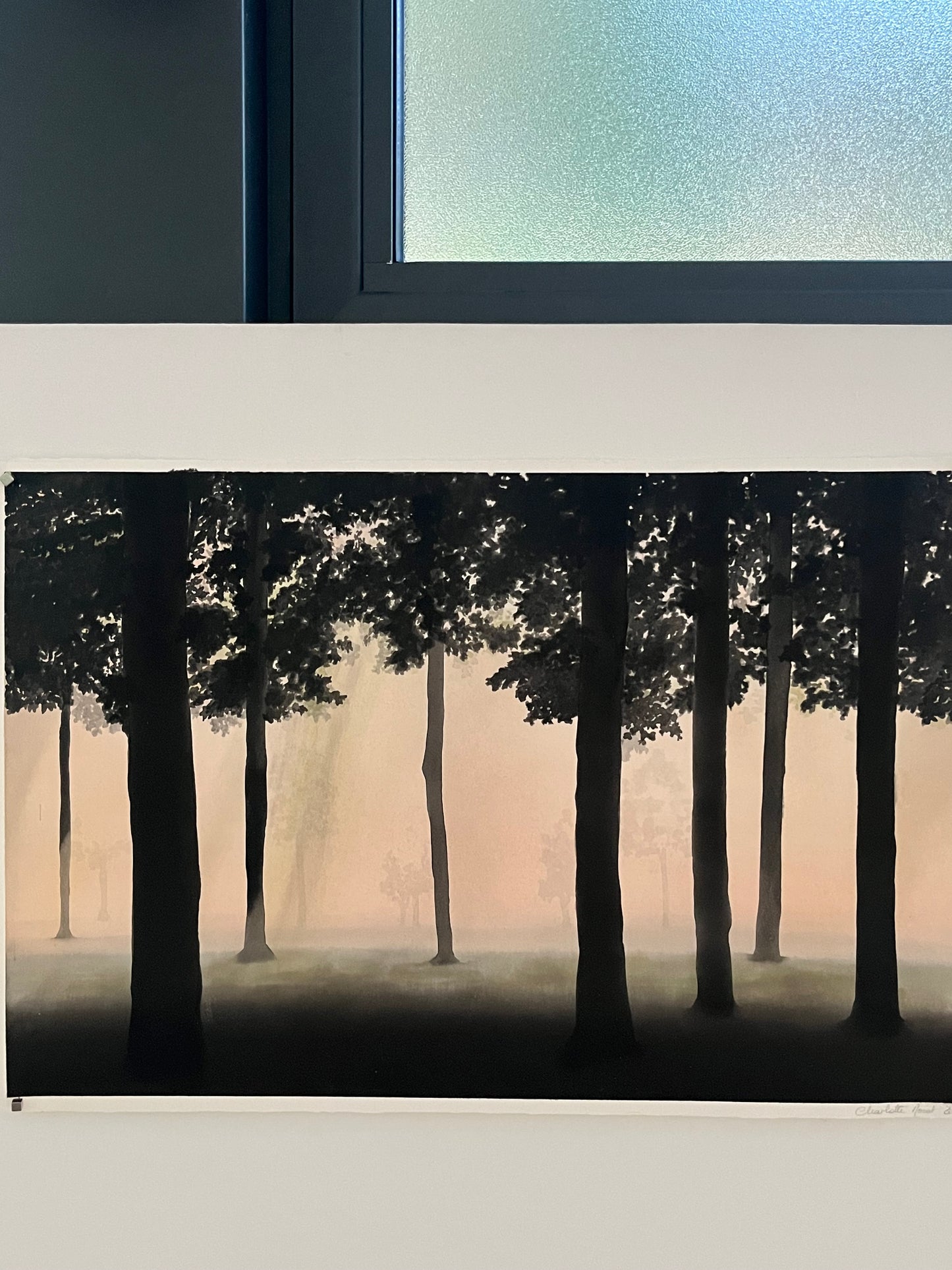 Charlotte Morot - Aquarelle sur Papier - Paysage de Forêt Rosé