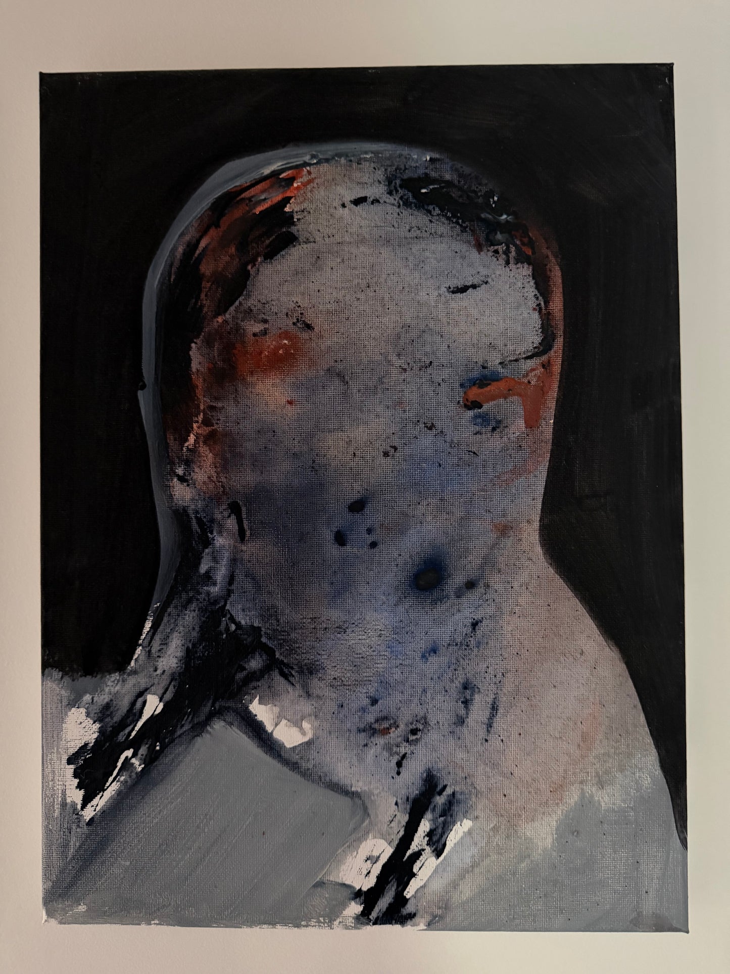 François Legoubin - Peinture - Visage Bleu Dans Noir