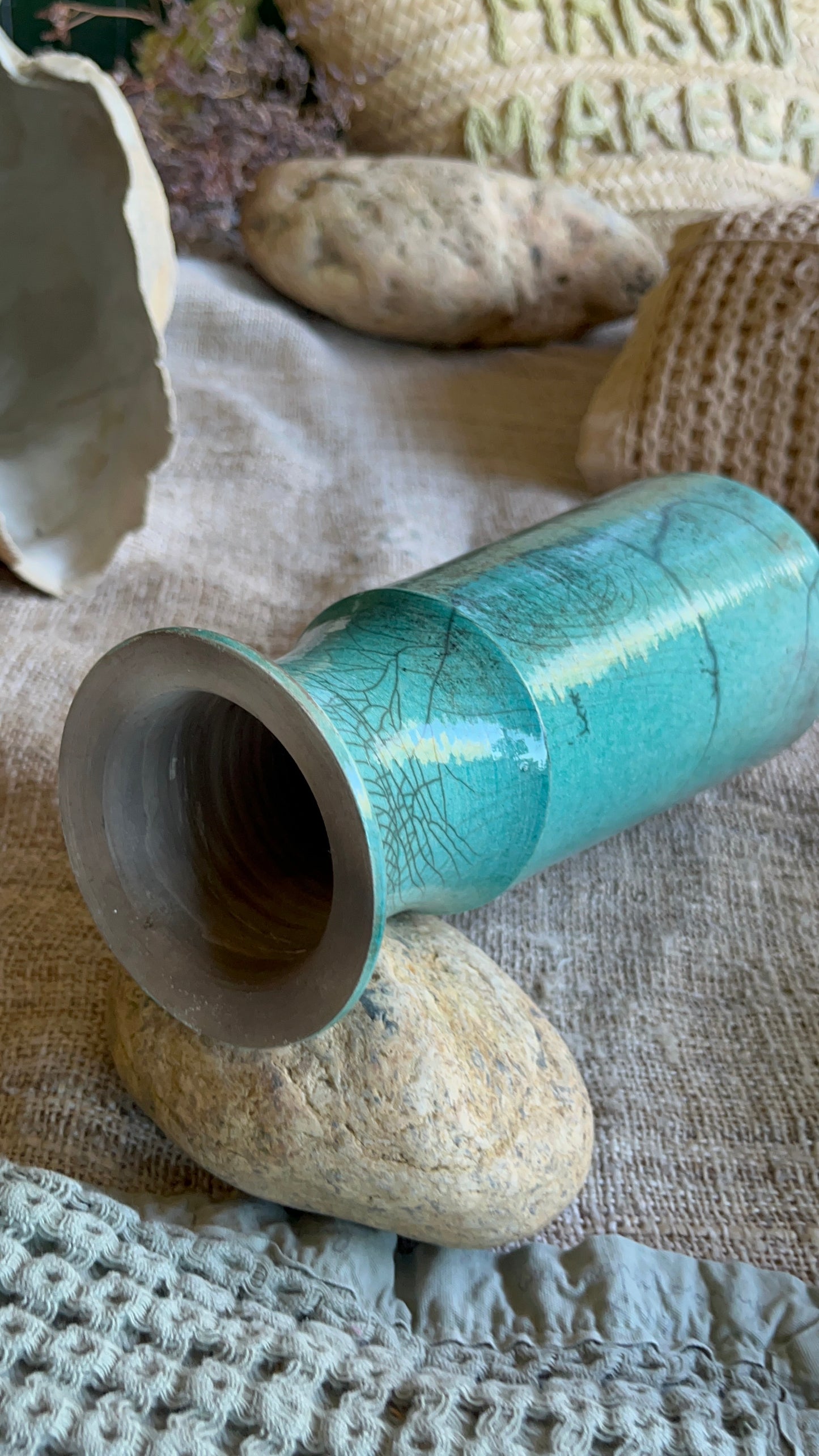 Vase Vert - Raku Caroline