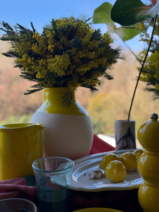 Plat barbotine citron, émaillé