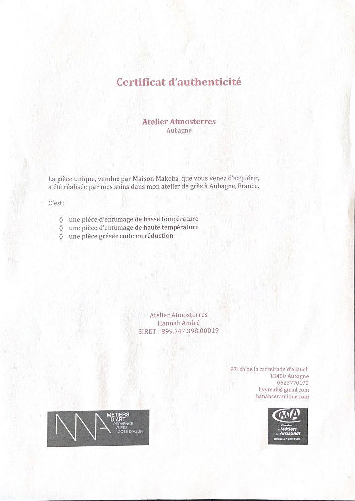 Amphore, enfumage 2 Primitive Hannah André