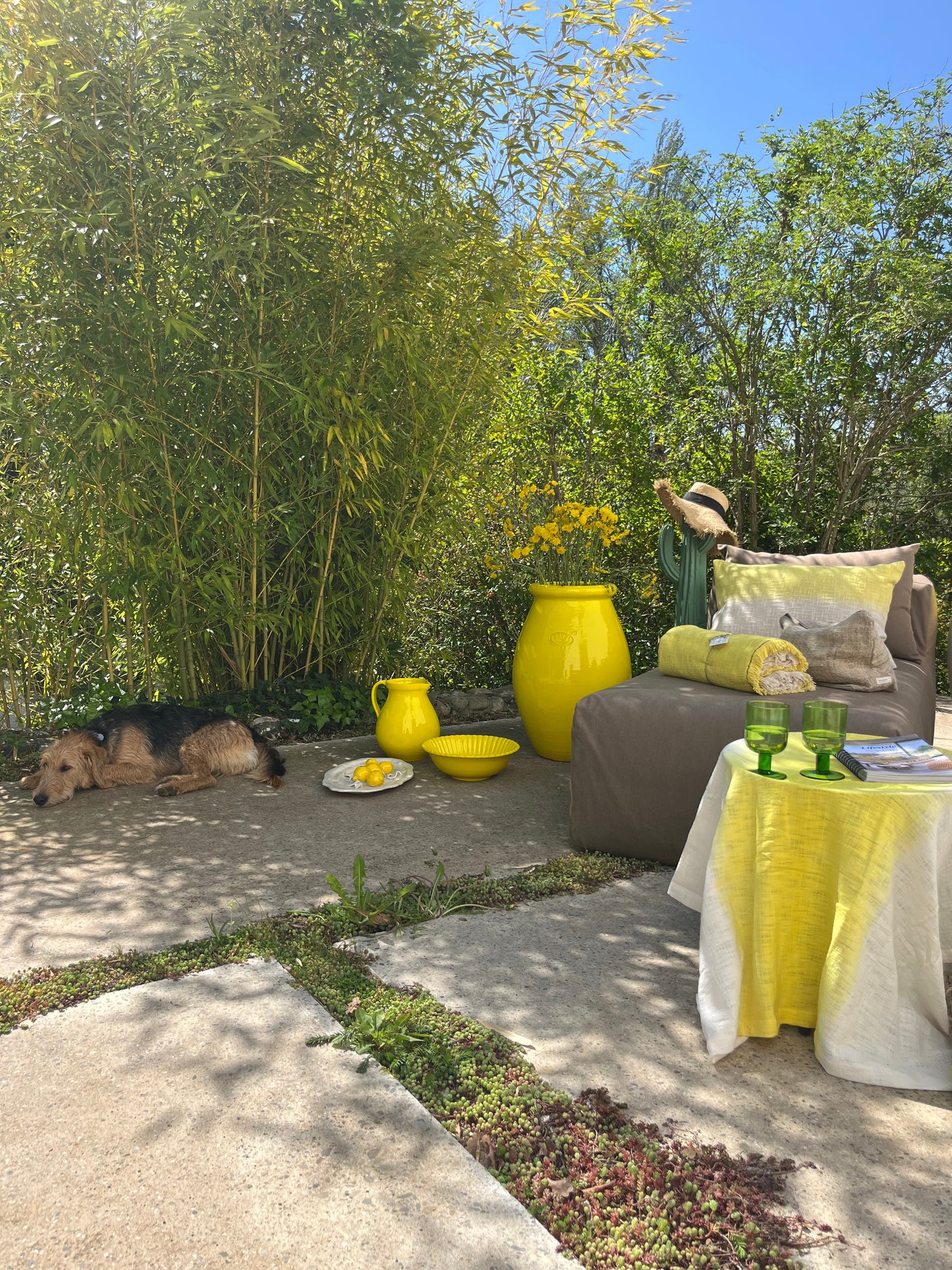 Plat barbotine citron, émaillé