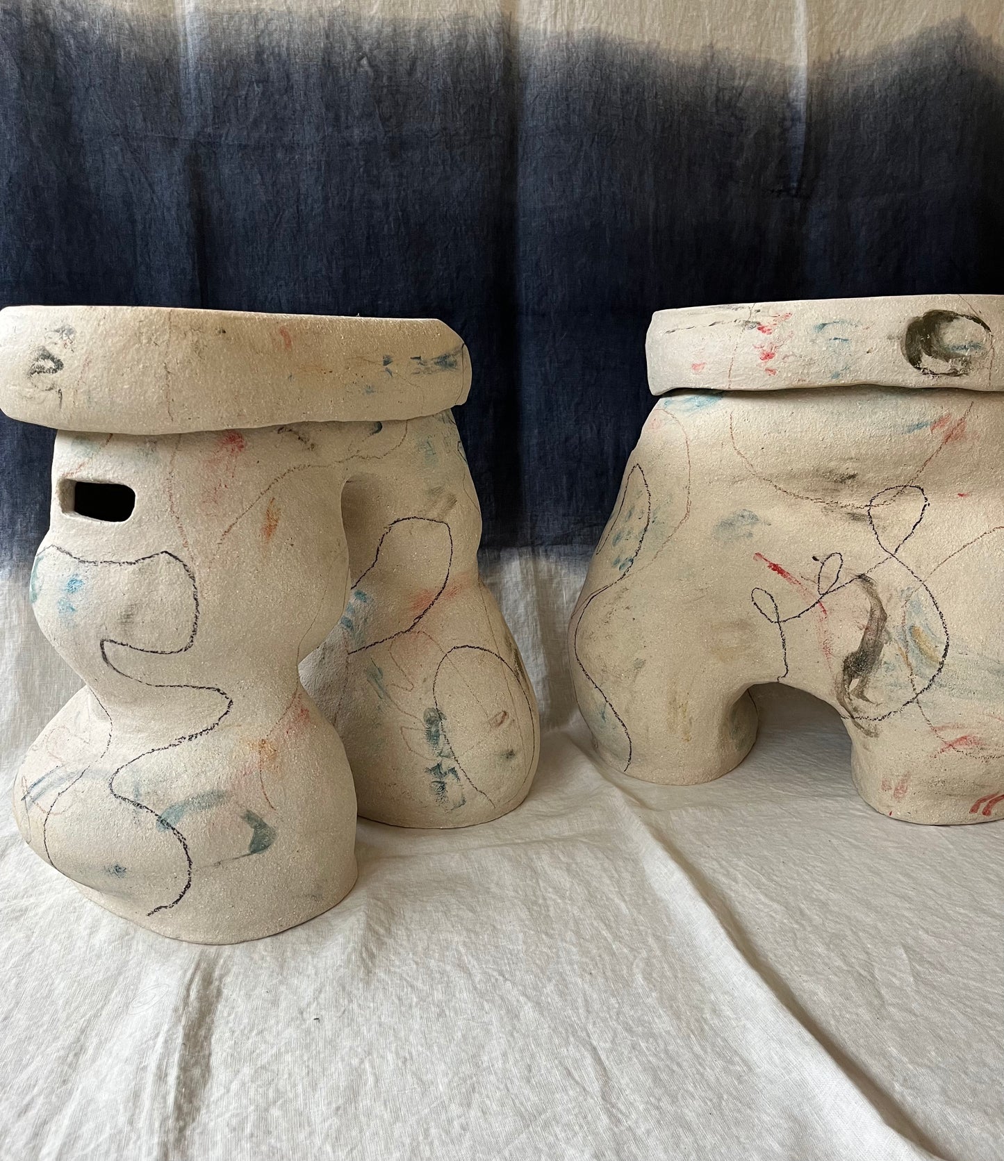 Tabouret vase-jarre avec son capuchon plateau - Collab Maison Makeba x MR Céramique