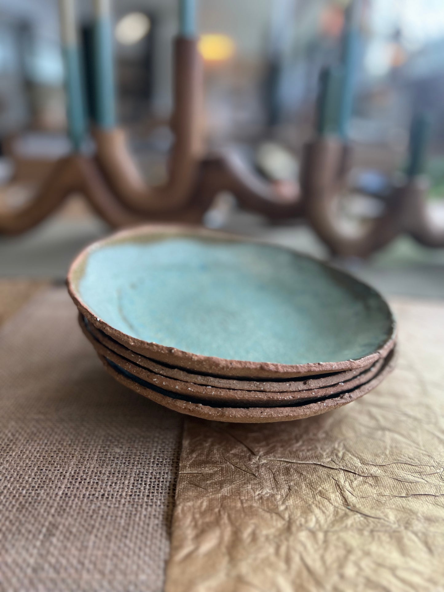 Assiettes creuses turquoise Marie Fekroun