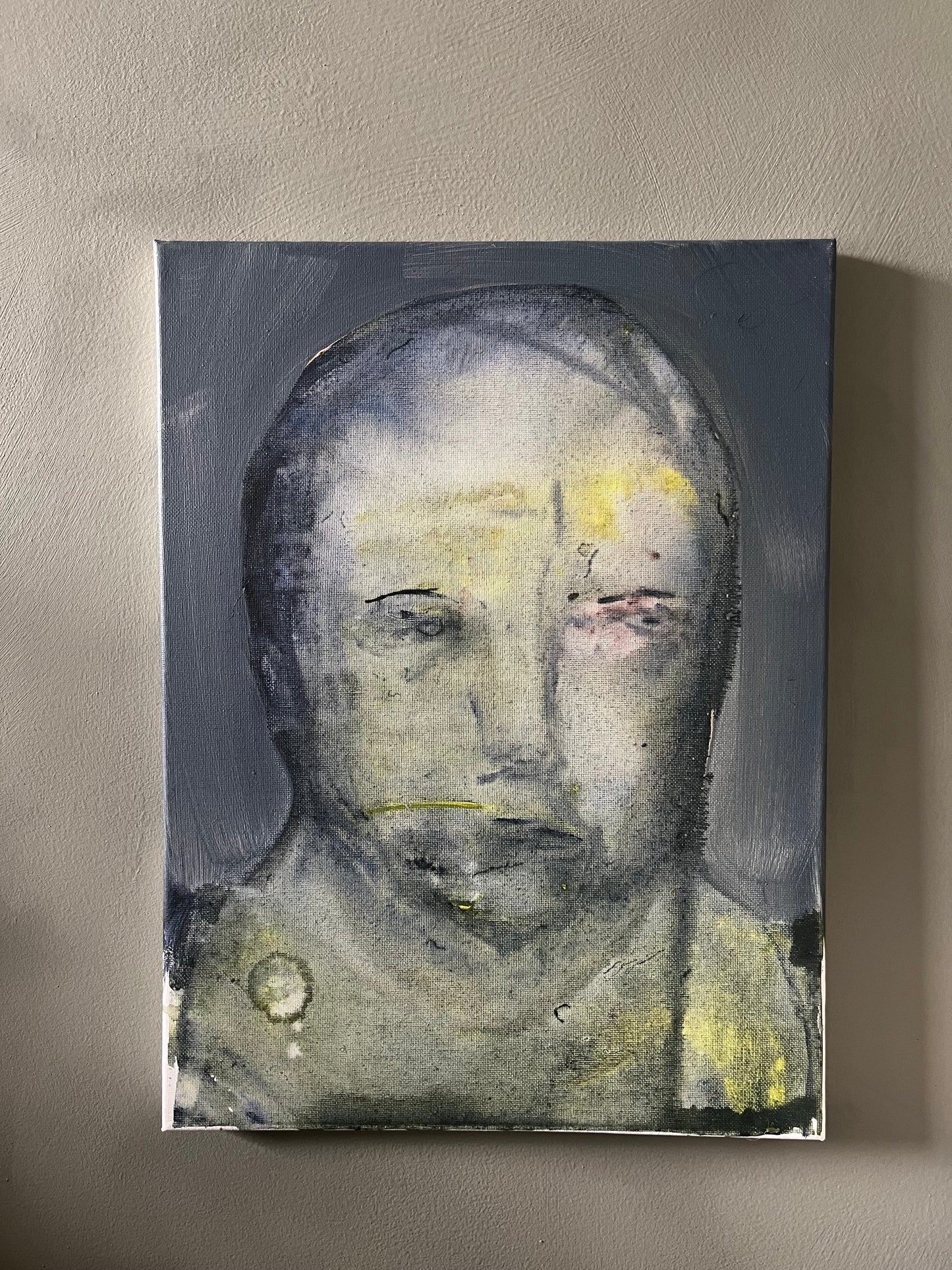 François Legoubin - Peinture - Visage Vert Dans Bleu