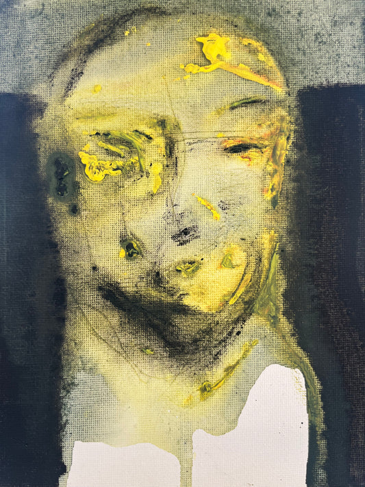 François Legoubin - Peinture - Visage Haut Dans Vert, Bas Dans Noir