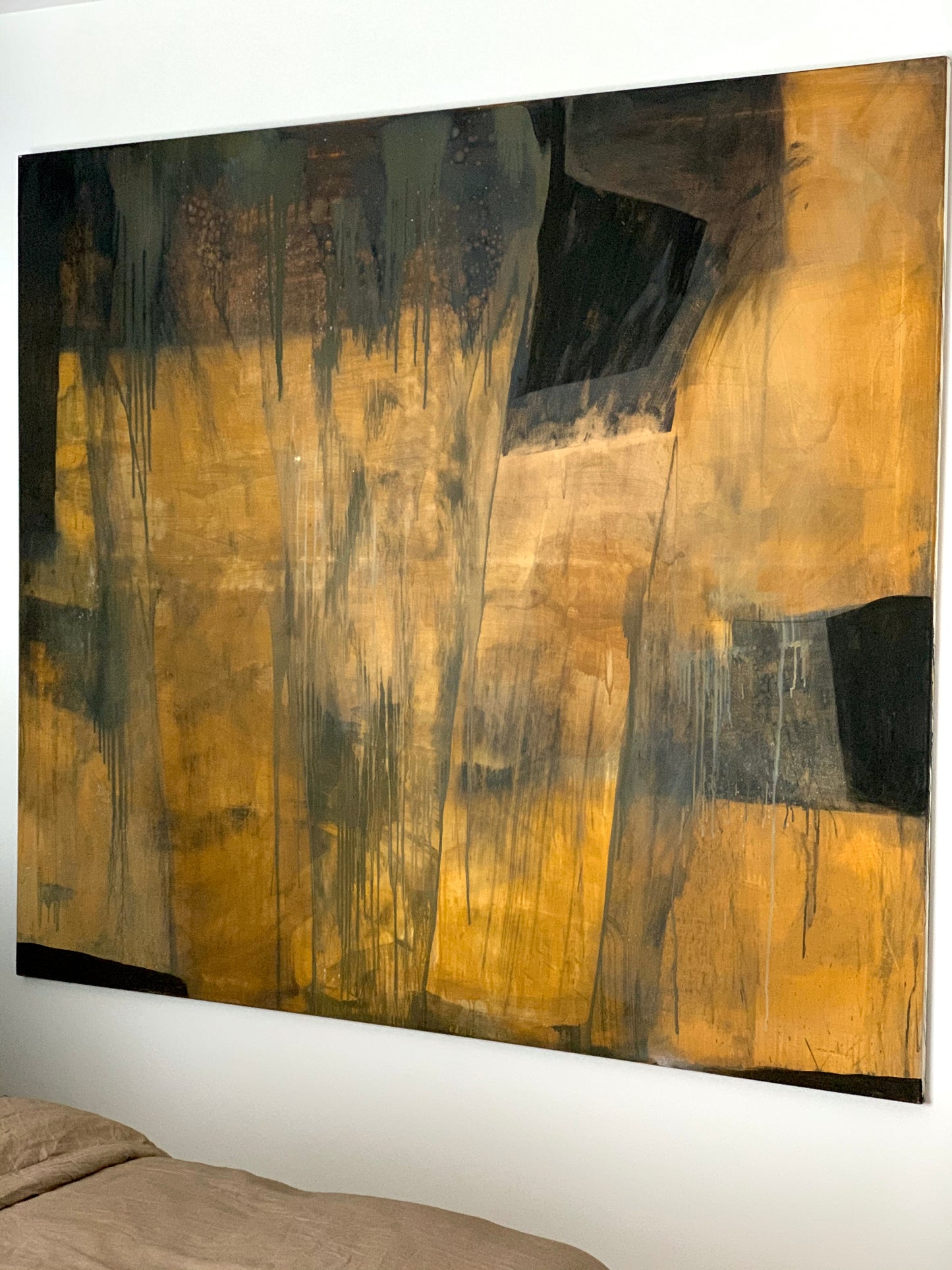 Michel Cure - Huile sur Toile - Paysage Brun Ocre