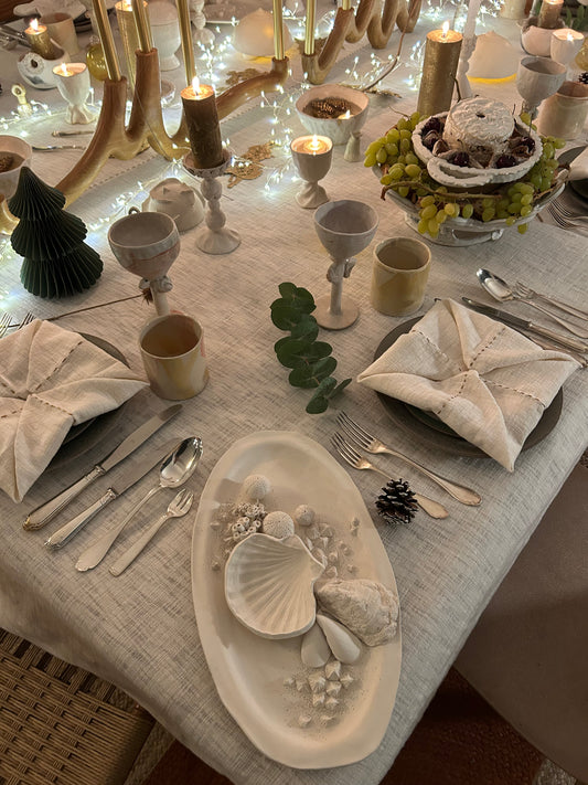 Plat Barbotine Coquillages, non émaillé - Maison Bonjour