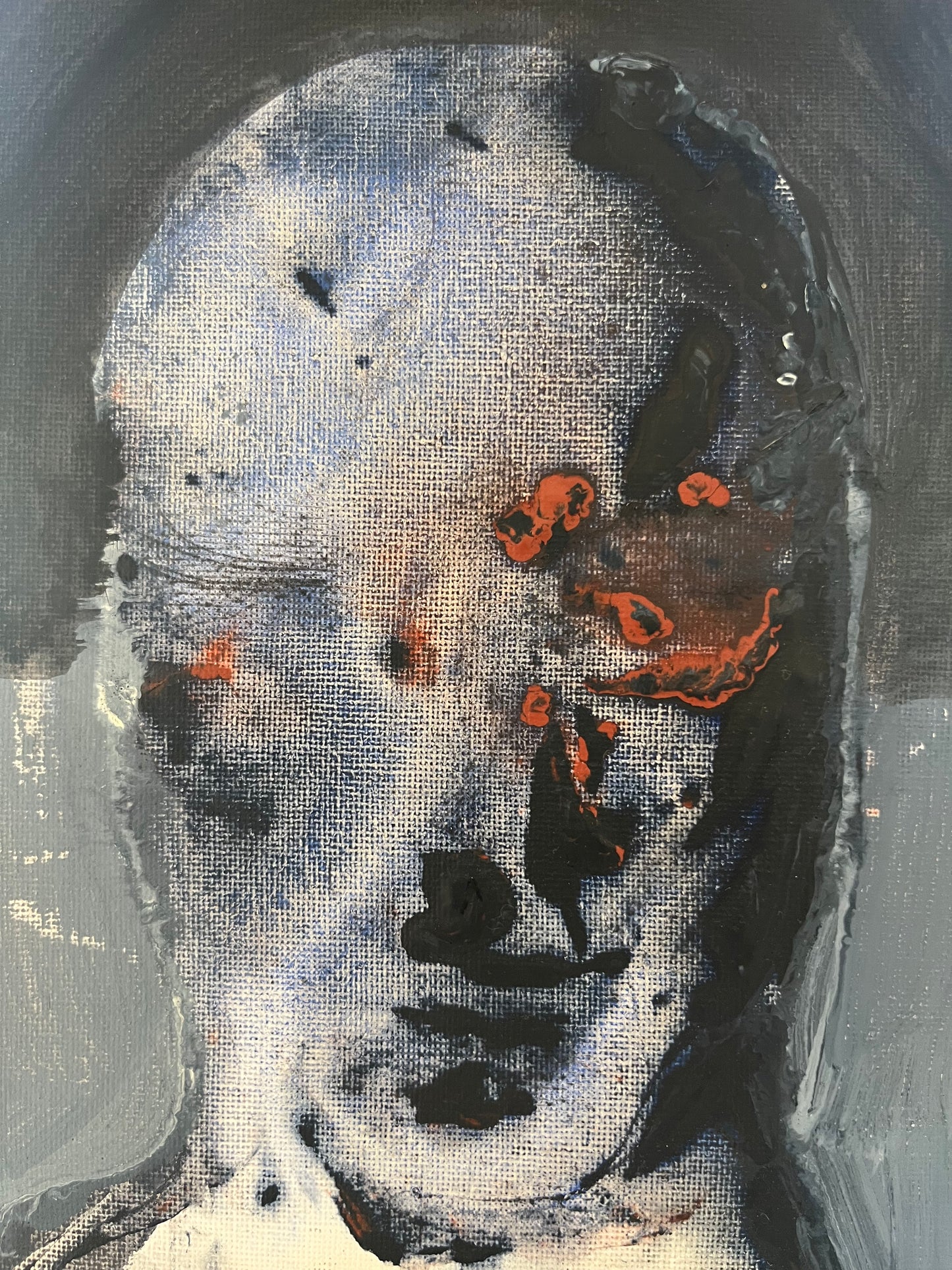 François Legoubin - Visage à demi dans noir, à demi dans bleu