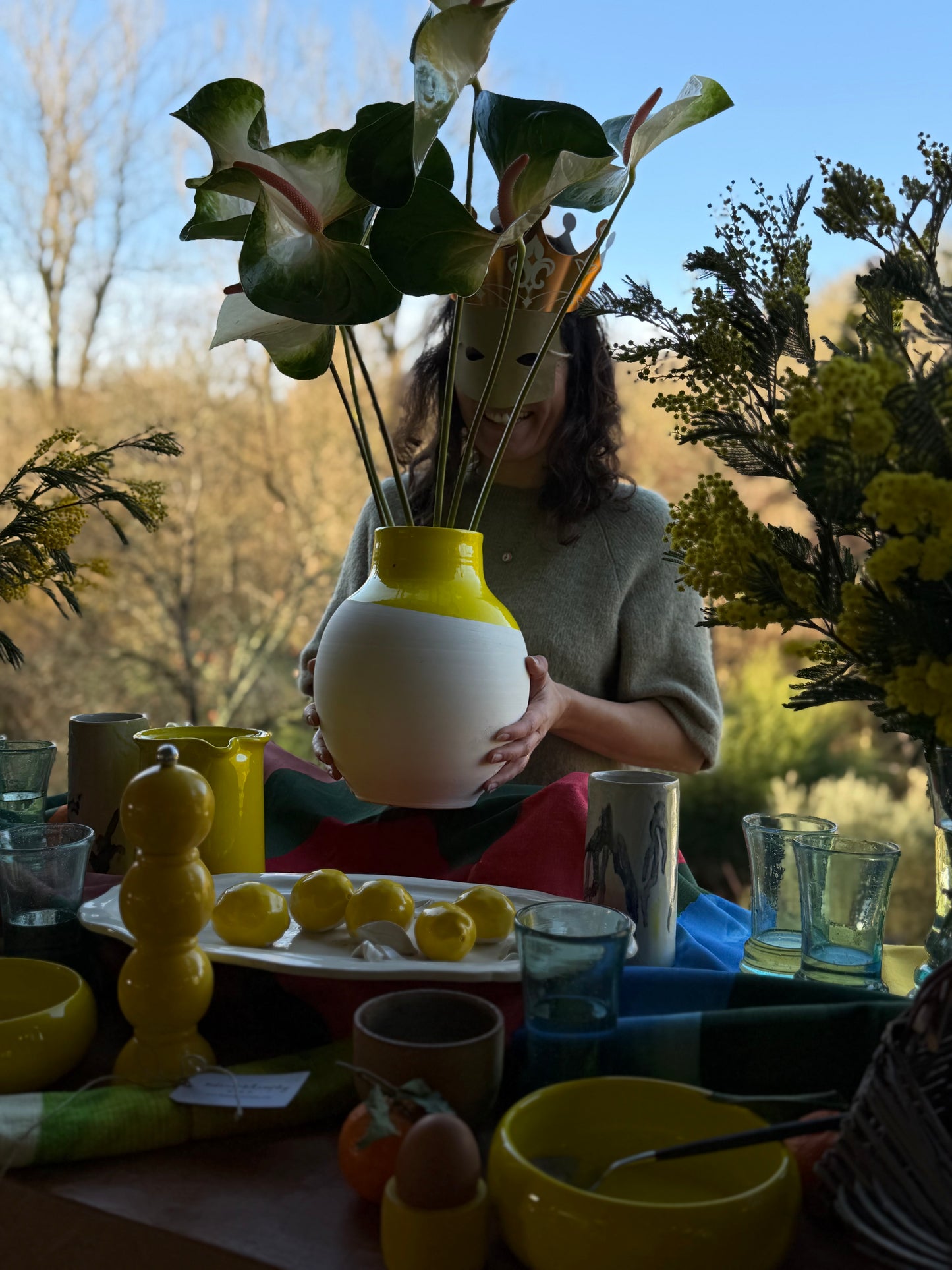 Plat barbotine citron, émaillé