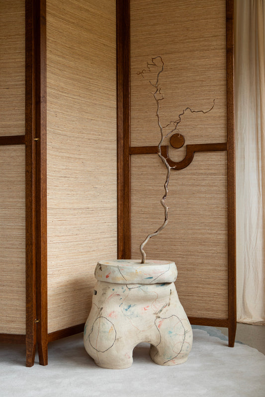 Tabouret vase-jarre avec son capuchon plateau  - Collab Maison Makeba x MR Céramique