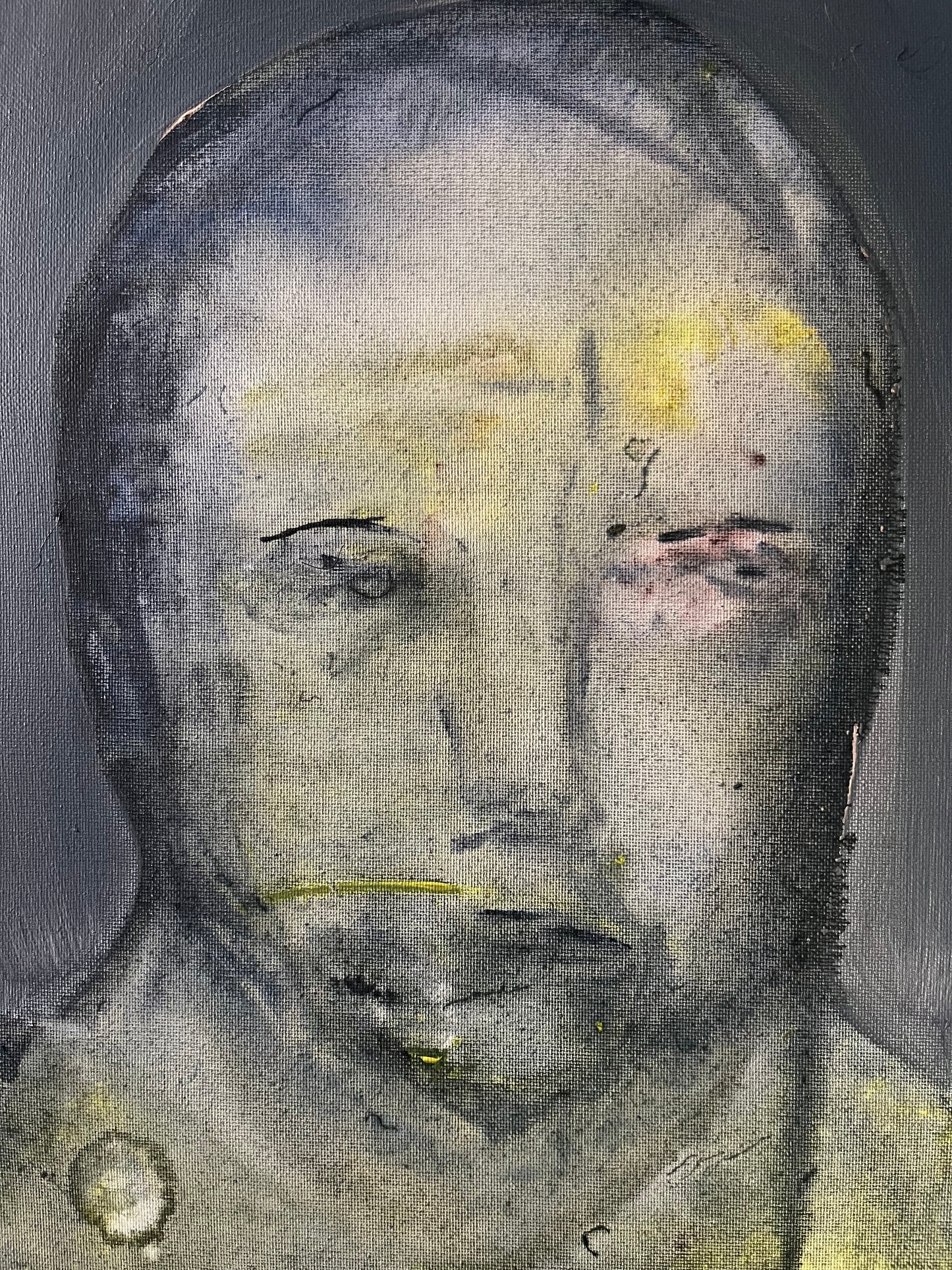 François Legoubin - Peinture - Visage Vert Dans Bleu