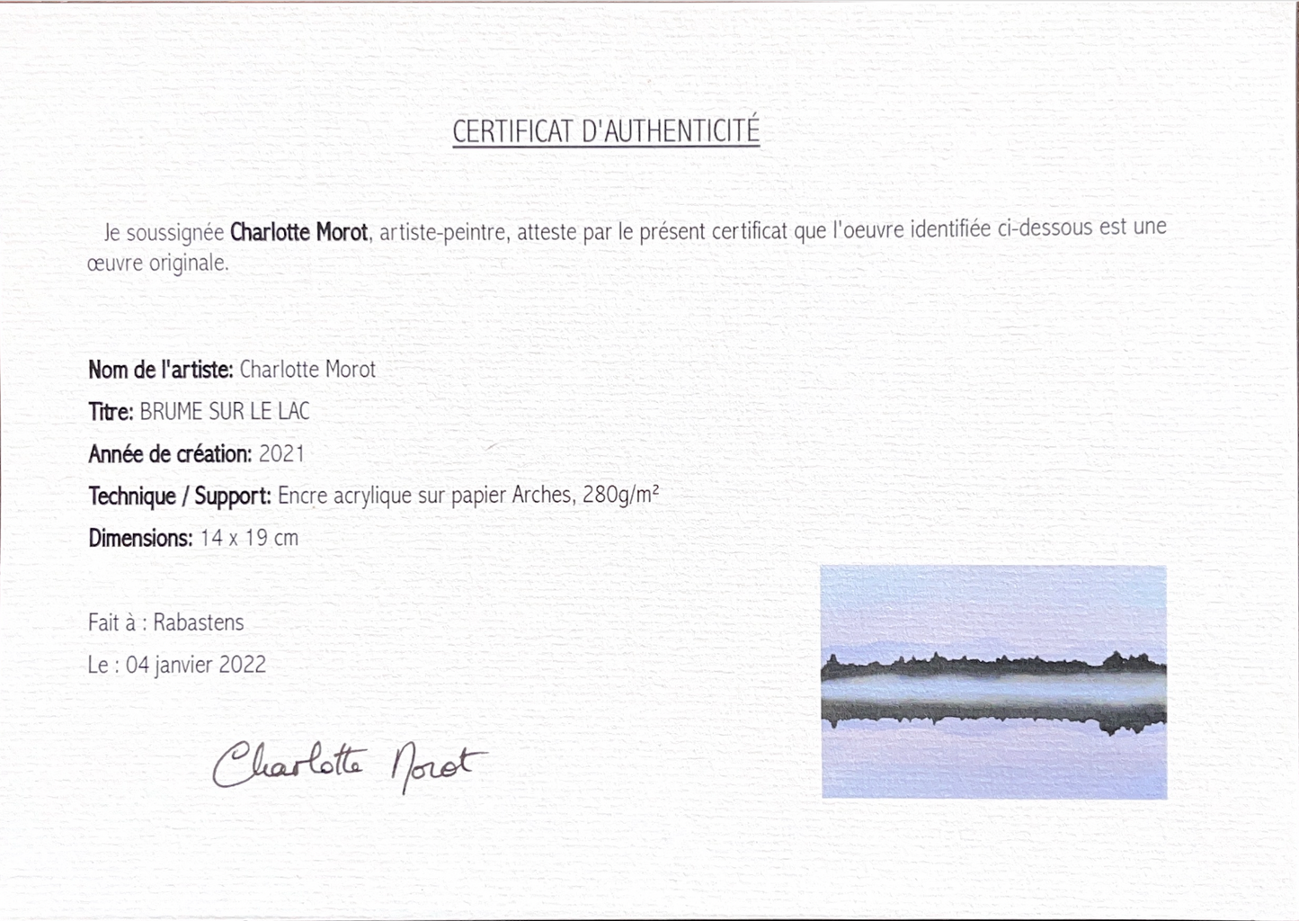 Charlotte Morot - Encre sur papier - Brume sur le Lac