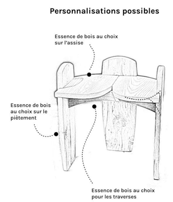 Tabouret Arfeux - bois design – Petit tabouret artisanal bois massif