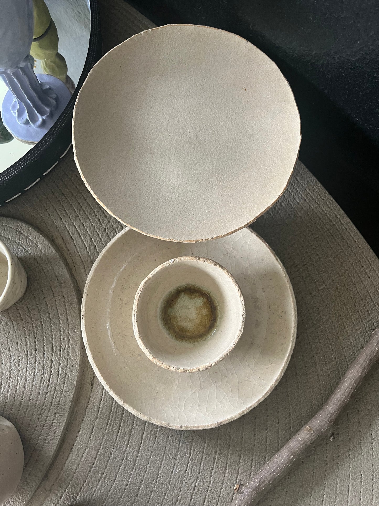 Lot plat apéro saucier et présentoirs à gâteaux - Cceramique