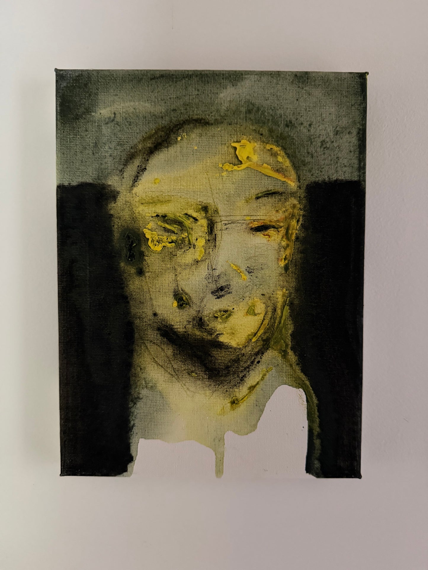 François Legoubin - Peinture - Visage Haut Dans Vert, Bas Dans Noir