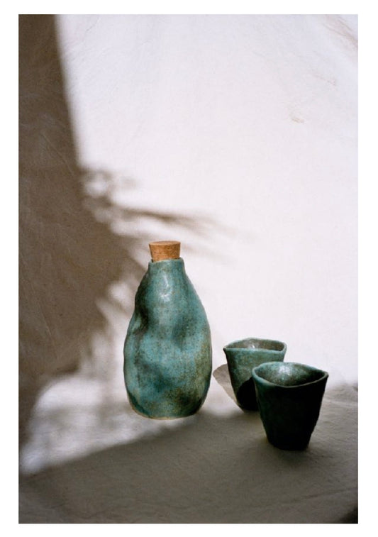 Tasses avec sa fiole Algue, planche Ormuz, Cora