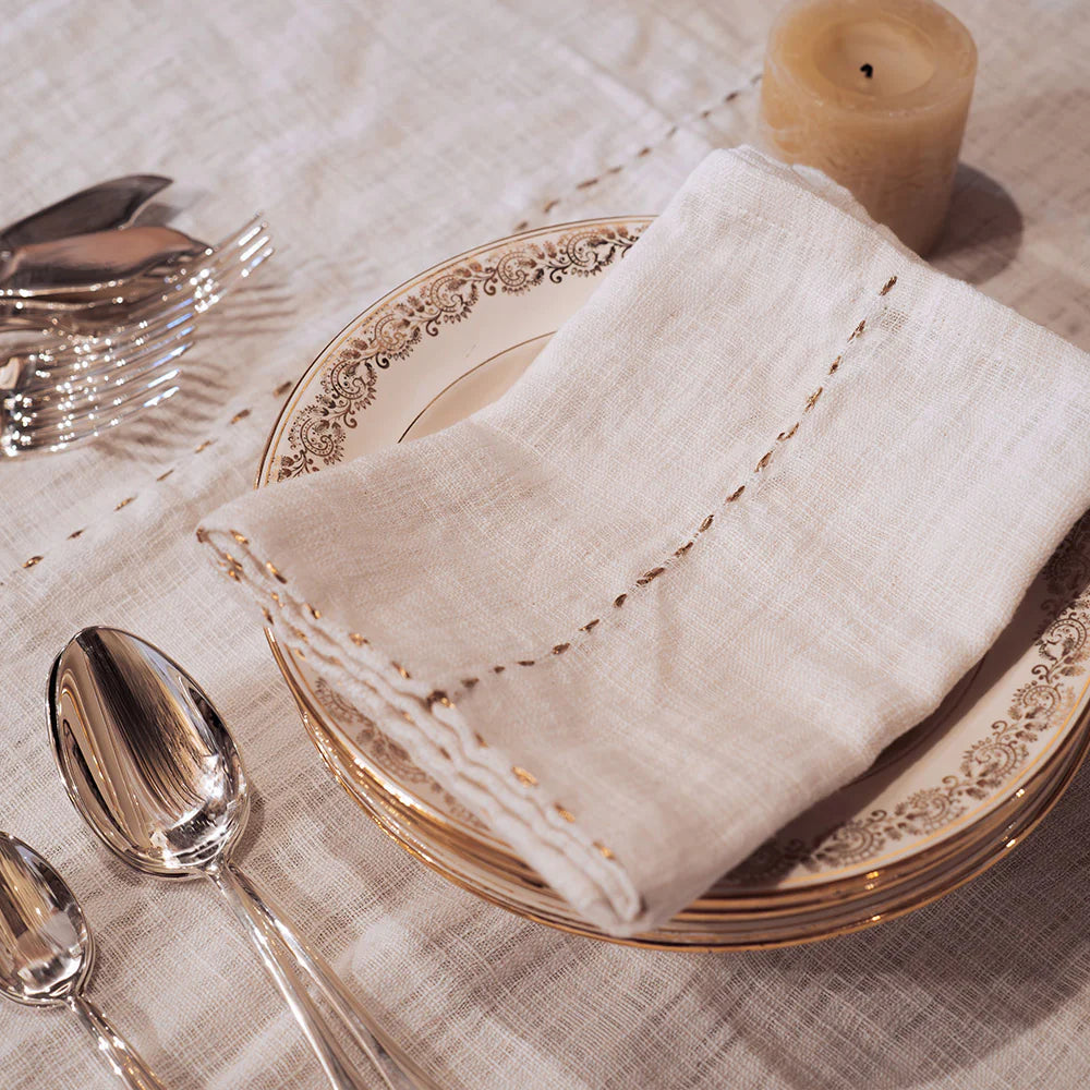 Nappe Lucette écru 200x300 coton flammé