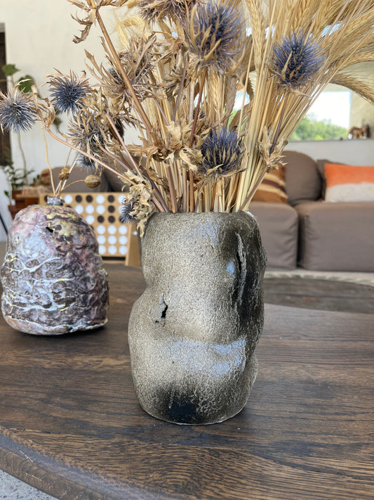 "La craquelure » photophore en grés noir - Michelle