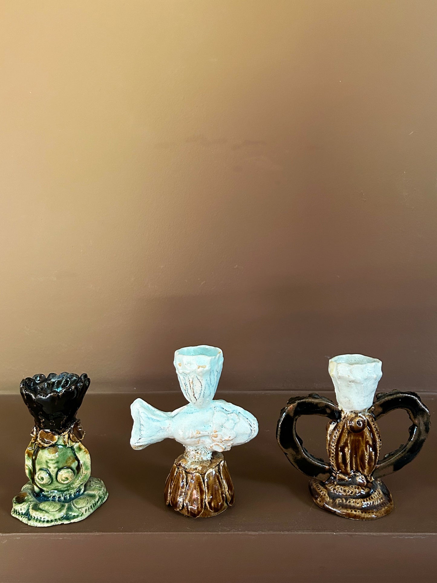 Anne Saltel - 3 Bougeoirs - Visages et Poissons