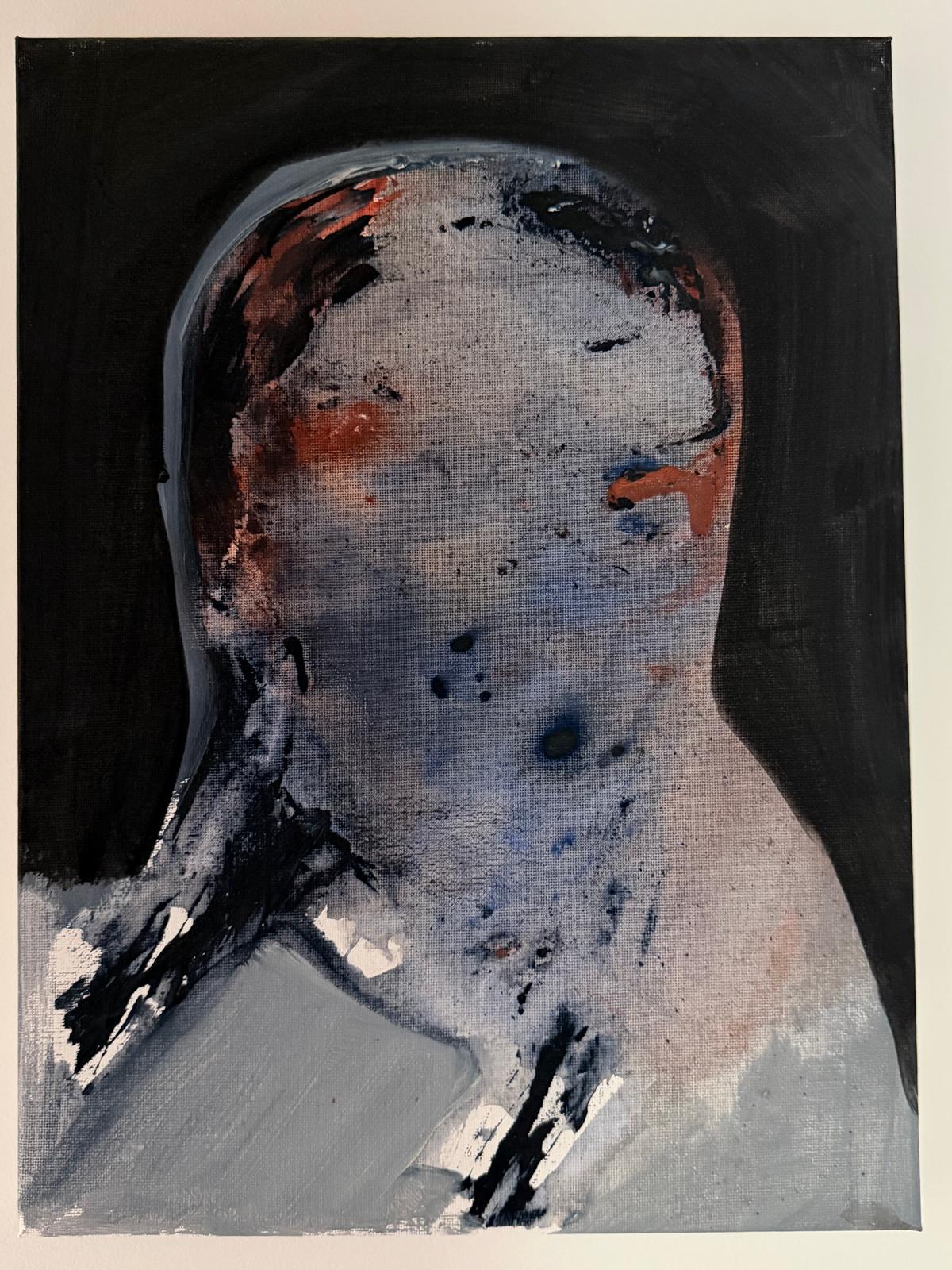 François Legoubin - Peinture - Visage Bleu Dans Noir