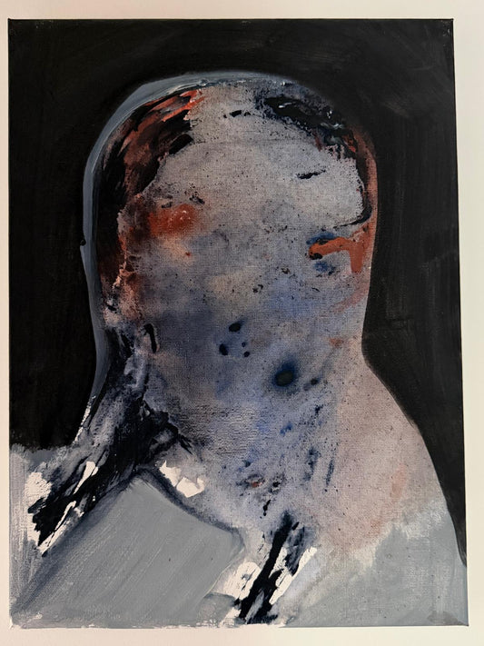 François Legoubin - Peinture - Visage Bleu Dans Noir