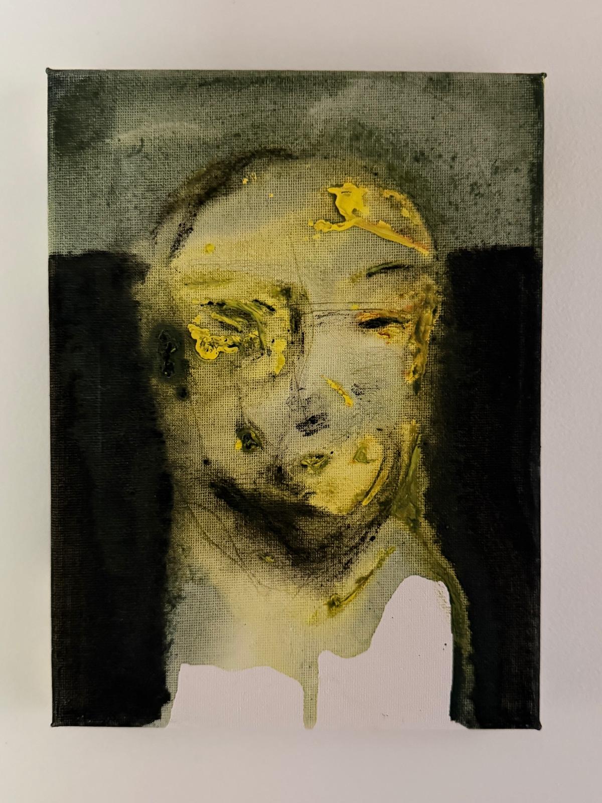 François Legoubin - Peinture - Visage Haut Dans Vert, Bas Dans Noir