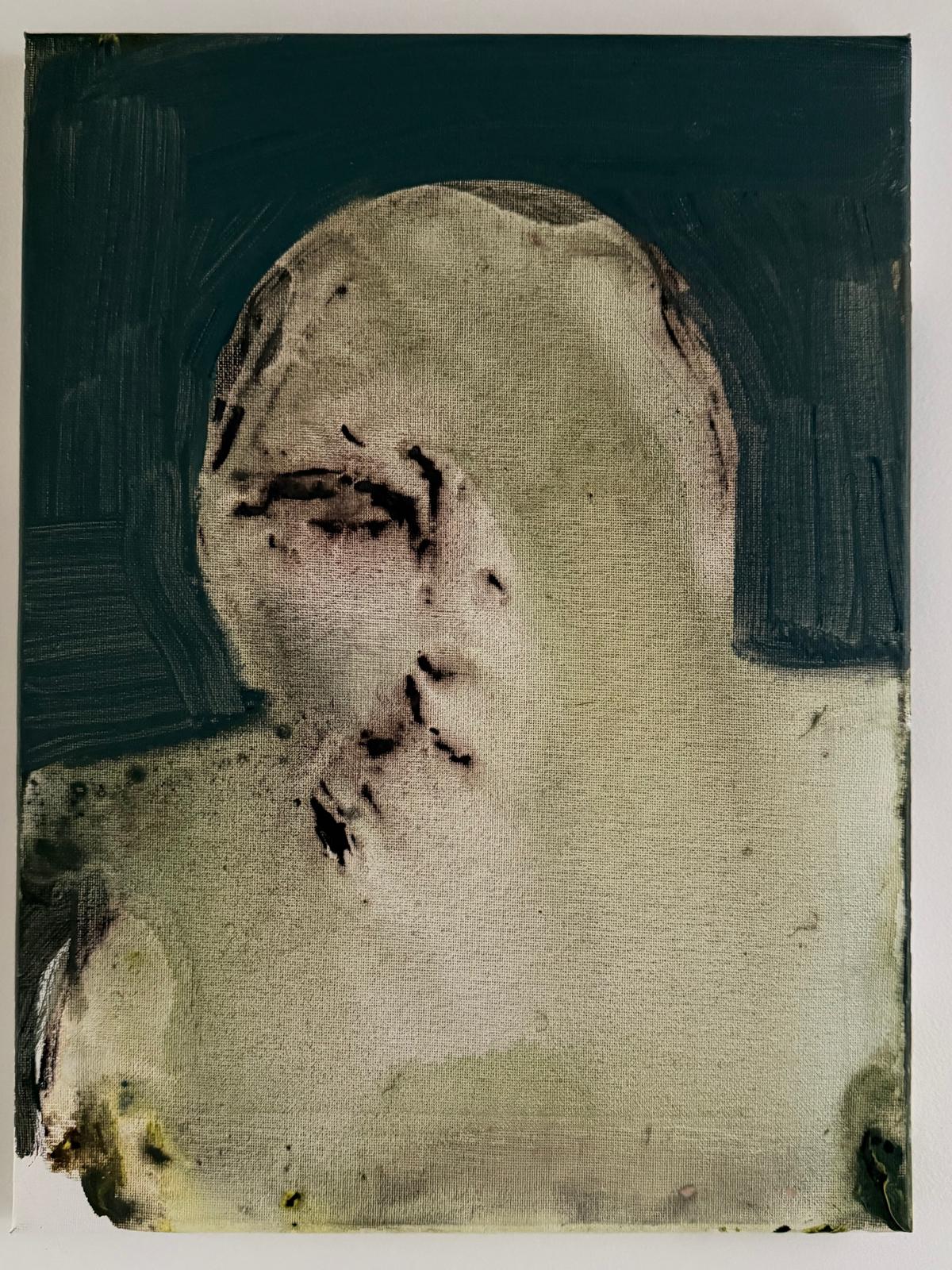 François Legoubin - Peinture - Demi Visage Vert Dans Vert