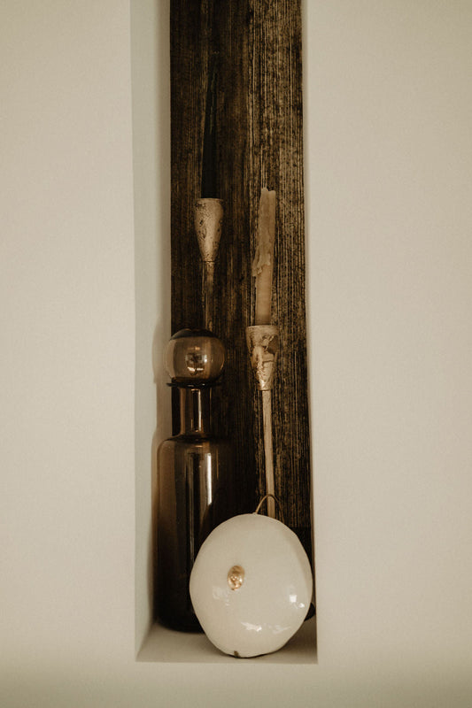 Photophore Desseins porcelaine blanche et or Jordane Somville