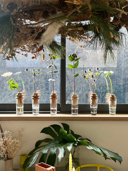 Soliflore « Cenote » verre et bois Jeremy Niquet